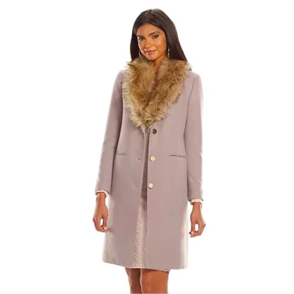 JLo by Jennifer Lopez Mid-Length Coat with Faux Fur Collar Dusty Mauve - Medium - Picture 1 of 7